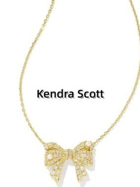 Krista Gold Bow Short Pendant Necklace in White Mix